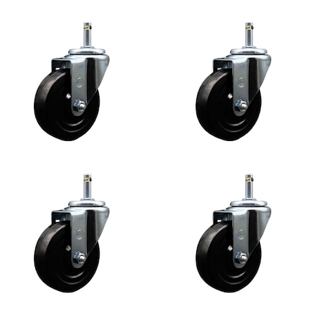 Service Caster 4'' Hard Rubber Wheel Swivel 7/16'' Grip Ring Stem Caster Set, 4PK SCC-GR20S414-HRS-716138-4